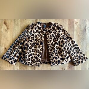 Levivel 1206 Cropped Faux Fur Leopard Jacket Size S/M